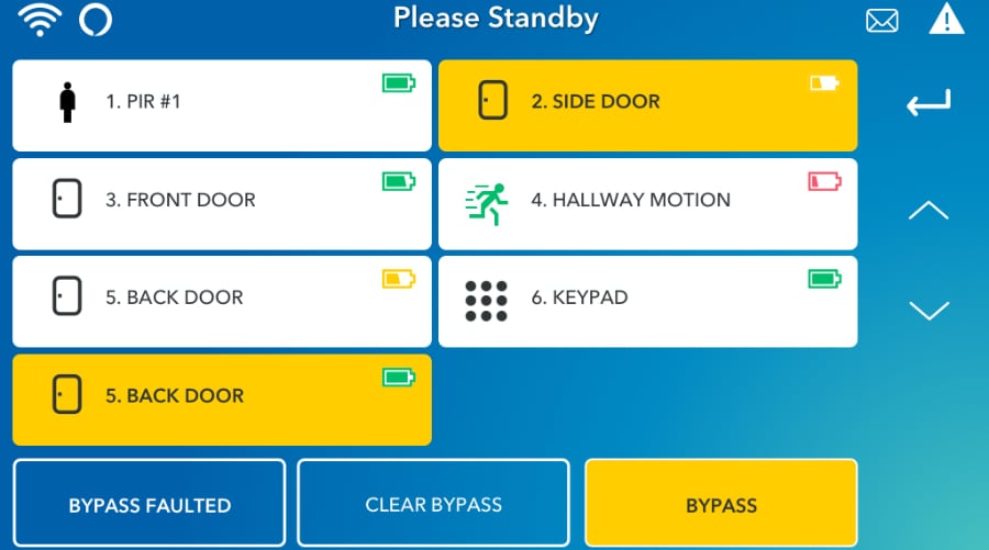 Burlington security system command screen.